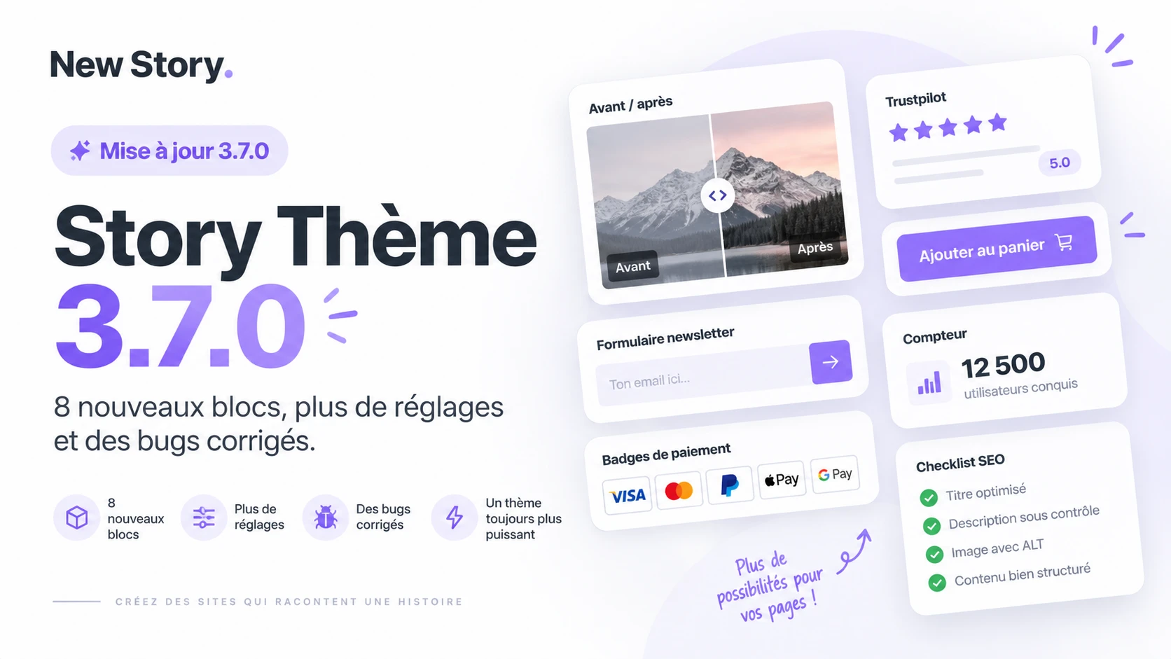 Story Thème 3.7.0 : 8 nouveaux blocs et plus de réglages