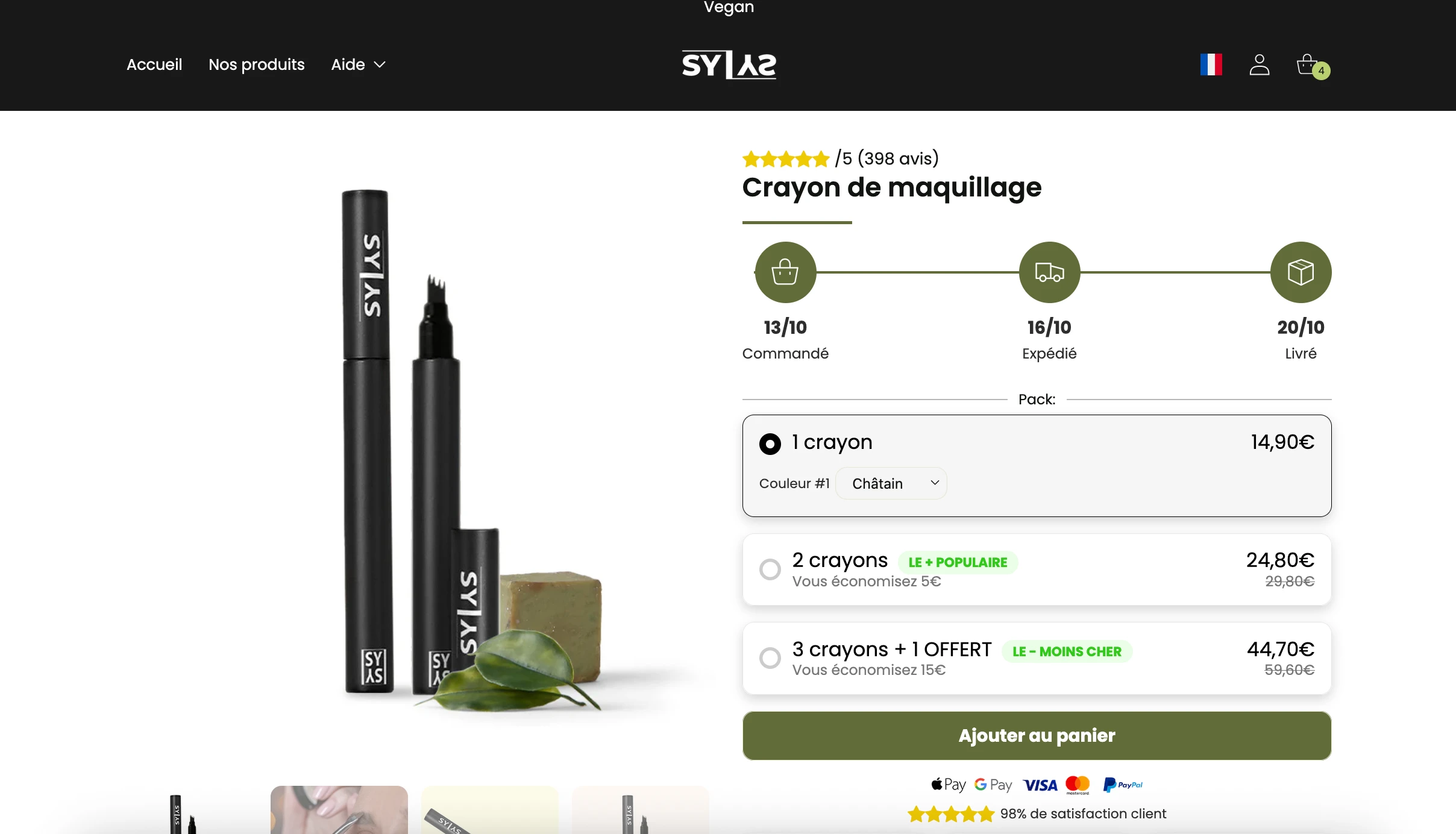 Aperçu de la boutique démo Sylys du Story Theme avec une page produit présentant un crayon de maquillage.