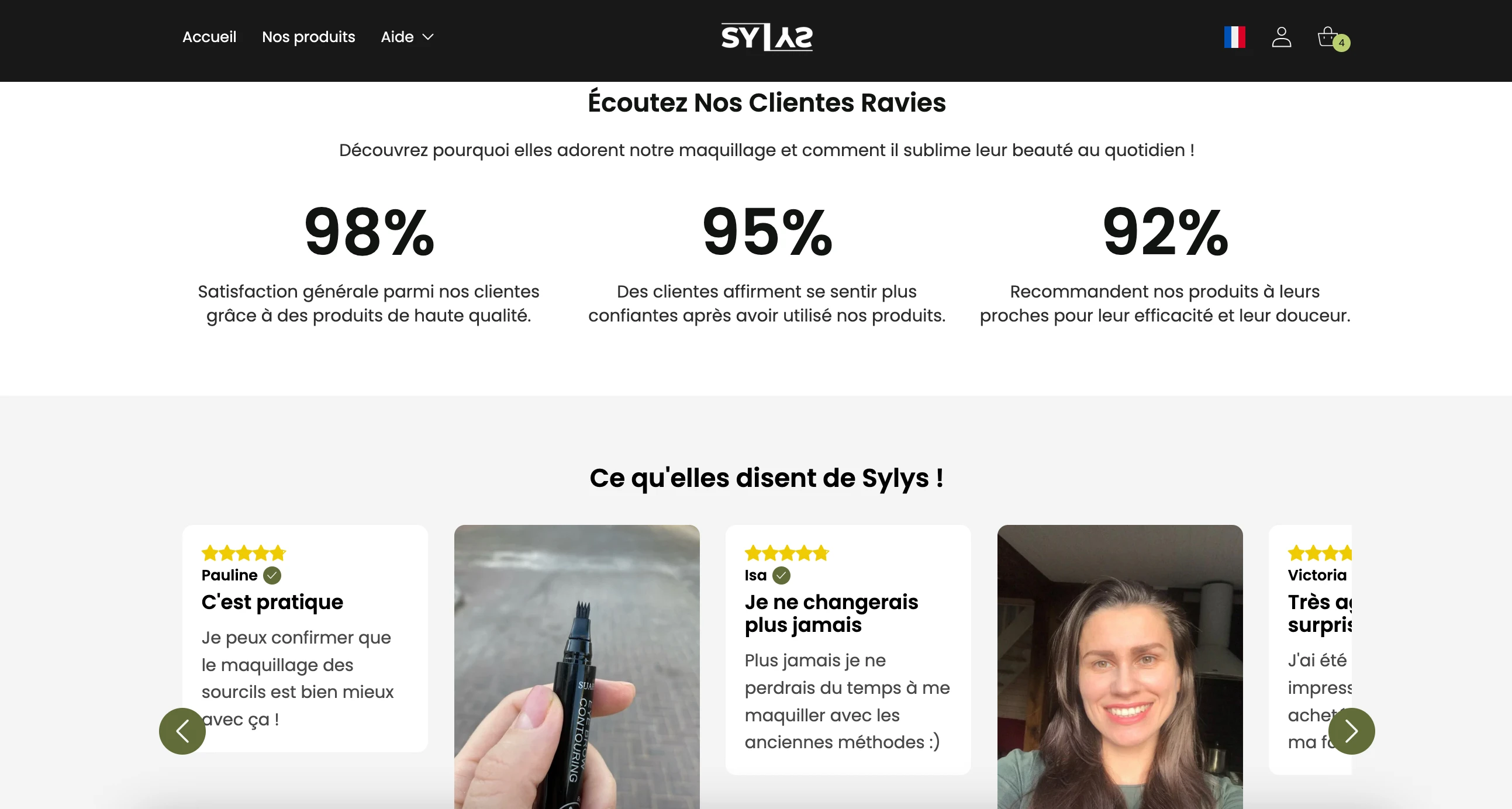 Aperçu de la boutique démo Sylys du Story Theme avec une page produit présentant des avis clientes.