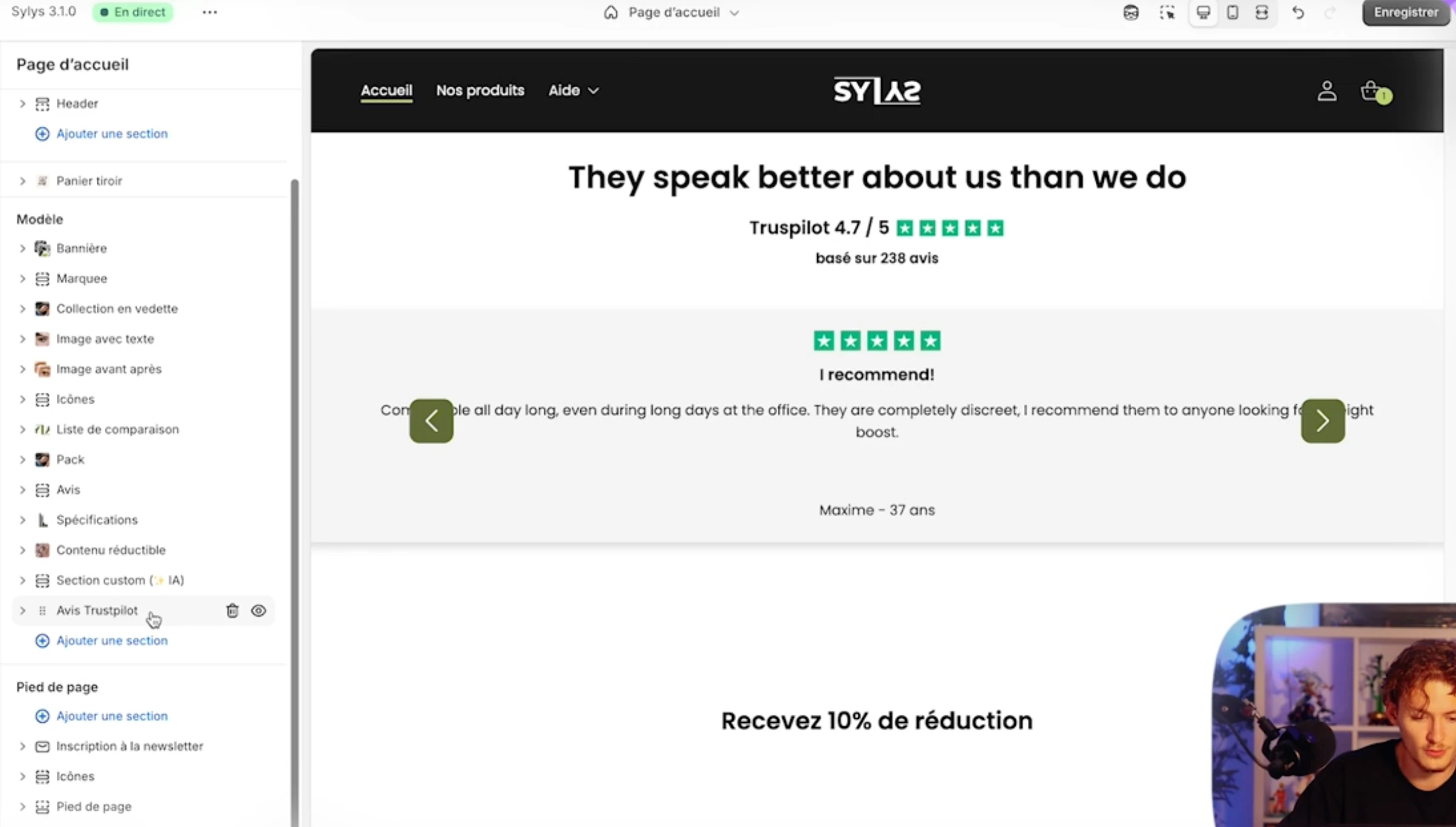 Affichage dynamique des avis Trustpilot pour augmenter la confiance.