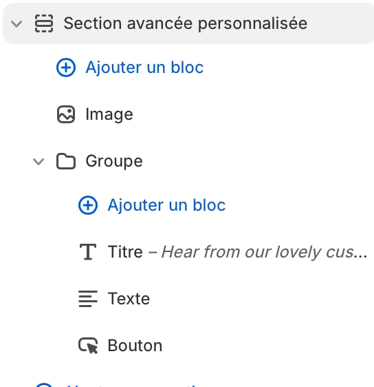 Section avancée personnalisée
